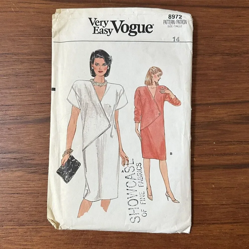 NEW Vintage 1980s Very Easy Vogue Pattern 8972 Misses Box Dress Size 14